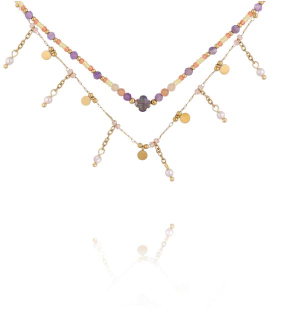 Naszyjnik z ametystami ze stali szlachetnej NSY0829