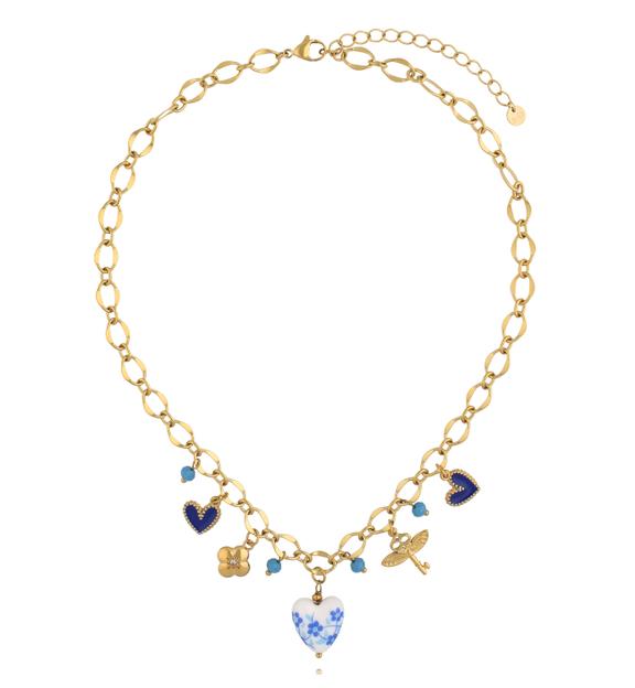 Naszyjnik z granatowymi i złotymi zawieszkami NSY0732