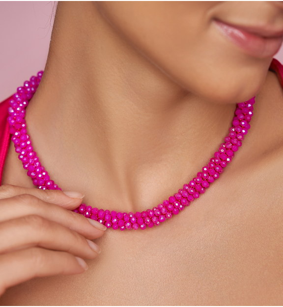 Naszyjnik z kryształkami fuksjowy Luminous NWE0004