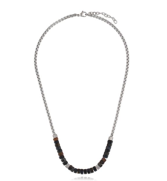 Naszyjnik stalowy z brązowo-czarnymi detalami NMITC0249