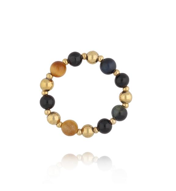 Pierścionek z agatami i tygrysim okiem PPA0068