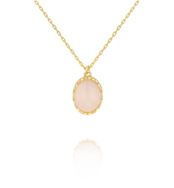 Naszyjnik z owalną zawieszką z kwarcu różowego NCA0094