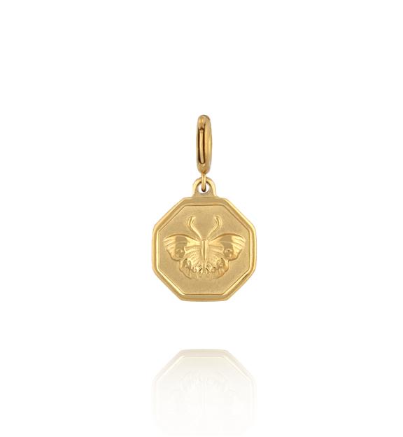 Charms złoty motyl w ozdobnej ramce  CHA0105