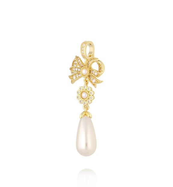 Charms złota kokardka z kryształkami i wiszącą perłą CHSS0036