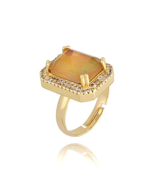 Pierścionek z jasno bursztynowym kryształkiem Majestic PSS0041