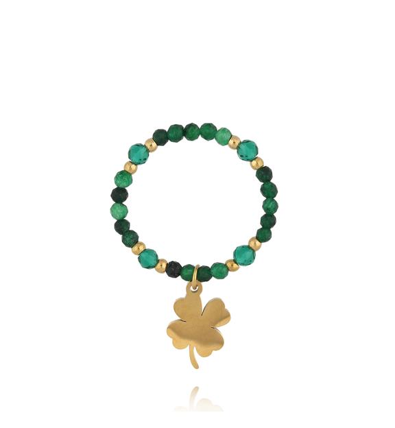 Pierścionek elastyczny zielony z koniczynką PTW0597