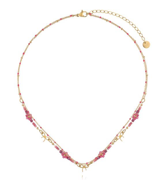 Naszyjnik różowy z kokardkami ze stali szlachetnej NSY0825