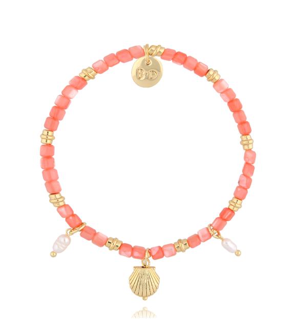 Bransoletka z koralową masą perłową i muszlą Fish and Shell BSH0142