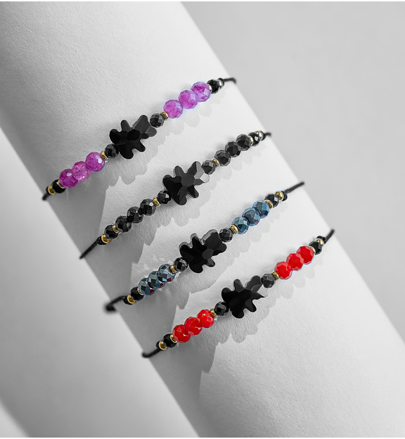 Bransoletka z czarnym misiem i hematytami Black Bear BMT0192
