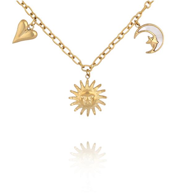 Naszyjnik z zawieszkami: słońce, księżyc i gwiazdy NSH0137