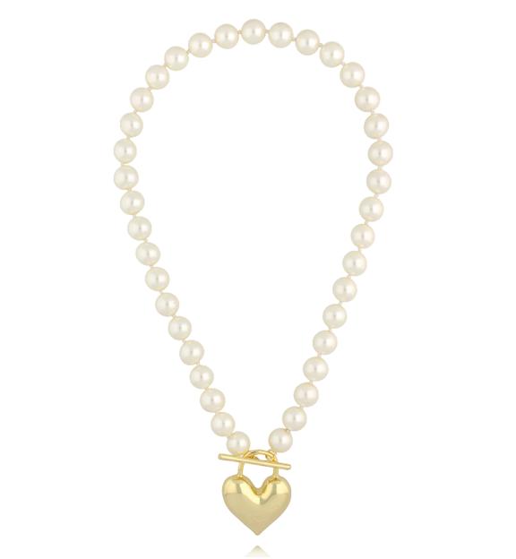 Naszyjnik z perłami i złotym sercem NPE0385