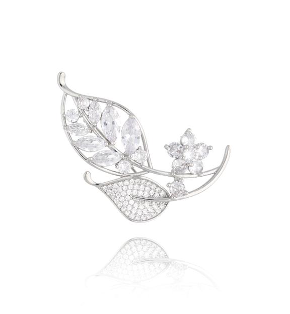 Broszka srebrna z listkami Feuilles d'argent BRSS0237