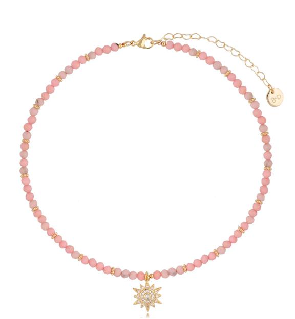 Naszyjnik z różowym opalem i słońcem Pink Sunglasses NTW0495