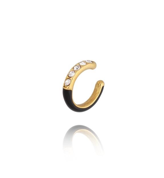 Nausznica z czarną emalią i kryształkami Mori KSA0932