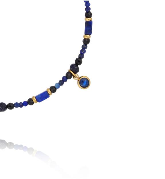 Bransoletka z lapisu lazuli i czarnego turmalinu z niebieską zawieszką BTW3568