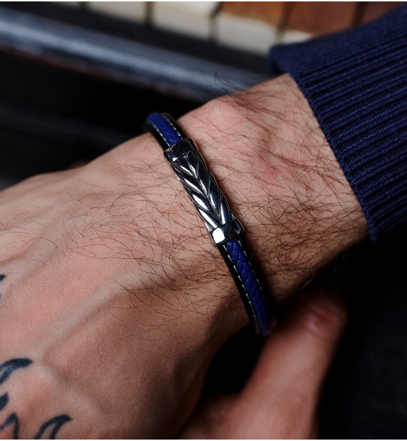 Bransoletka męska skórzana granatowa z blaszką BMITC0887