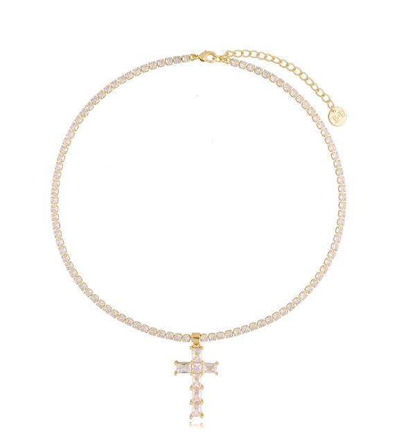 Naszyjnik złoty z transparentnym krzyżykiem Pia NRG0482