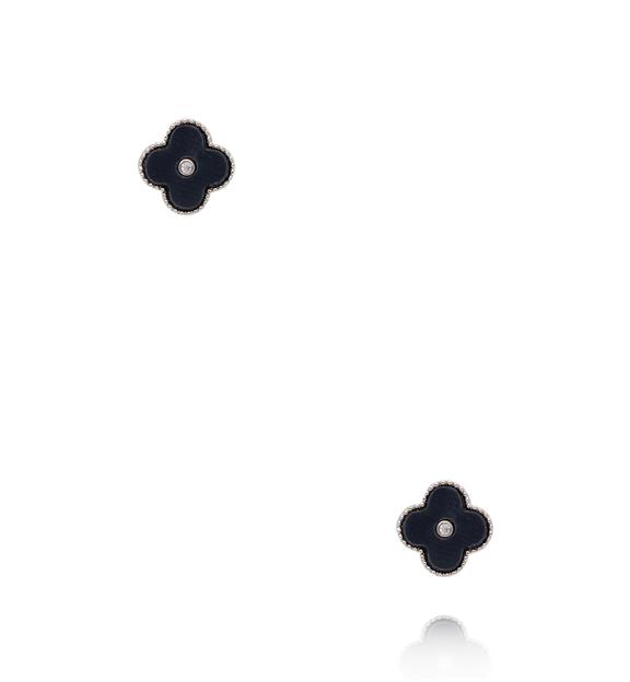 Zestaw kolczyków w srebrnym odcieniu z koniczynką, czernią i cyrkoniami KMB0005