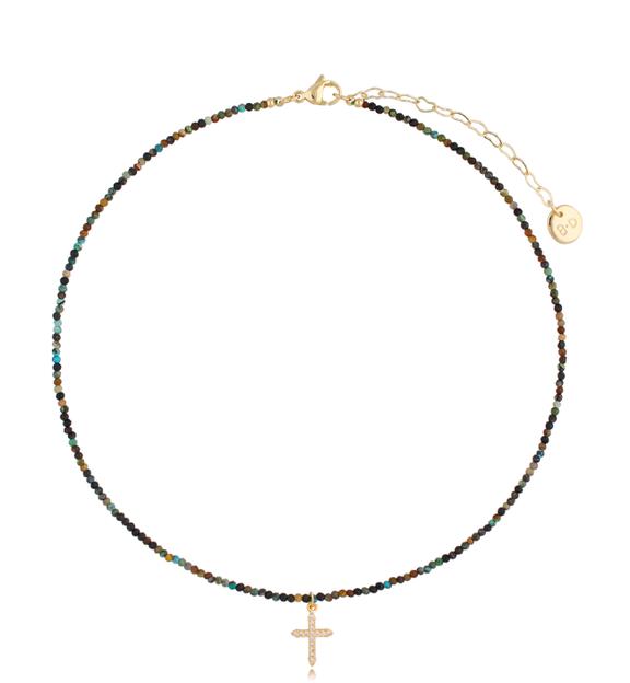 Naszyjnik z turkusami i krzyżykiem Lifestyle NTW0555