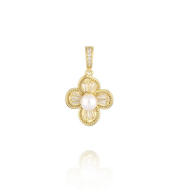Charms złoty kwiat z perłą i kryształkami CHSS0064