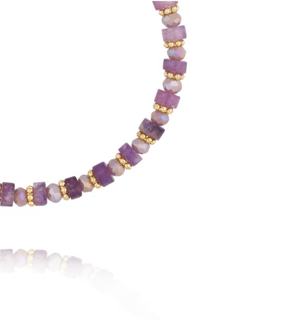 Bransoletka z fioletowych kamieni i szklanych koralików BTW3622