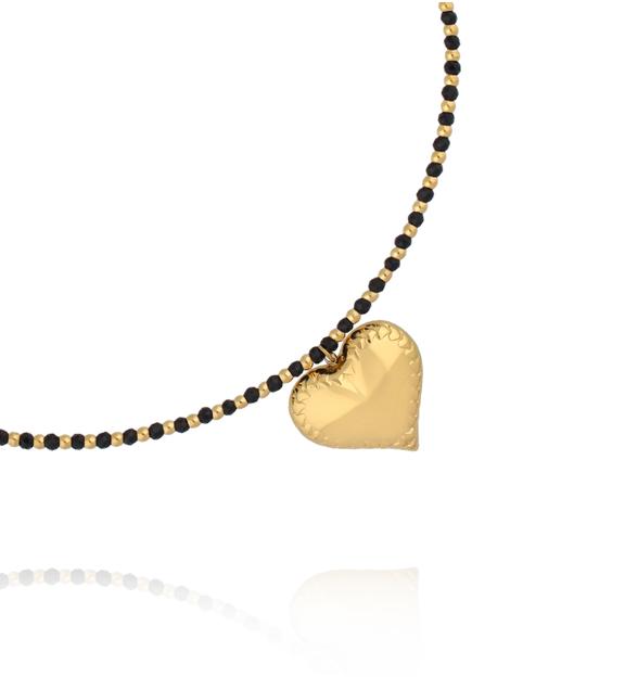 Naszyjnik złoty z czarnymi turmalinami i sercem NSY1296