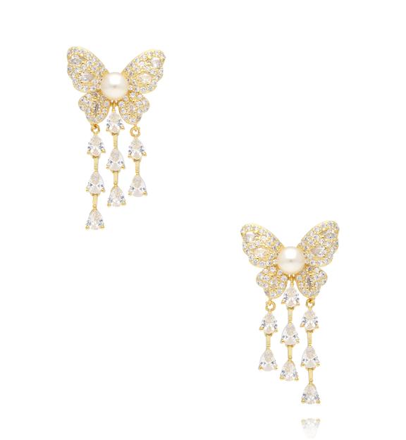 Kolczyki motyle z perłą i kaskadą kryształków KSS2243