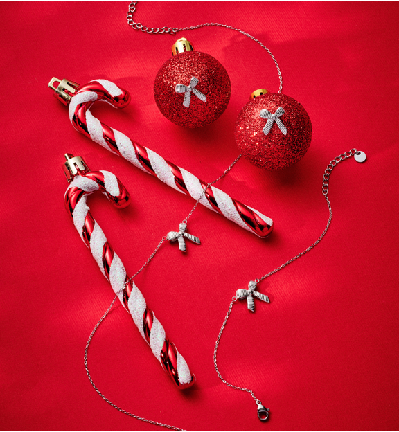 Zestaw świątecznej biżuterii ze srebrnymi kokardami ZN0062