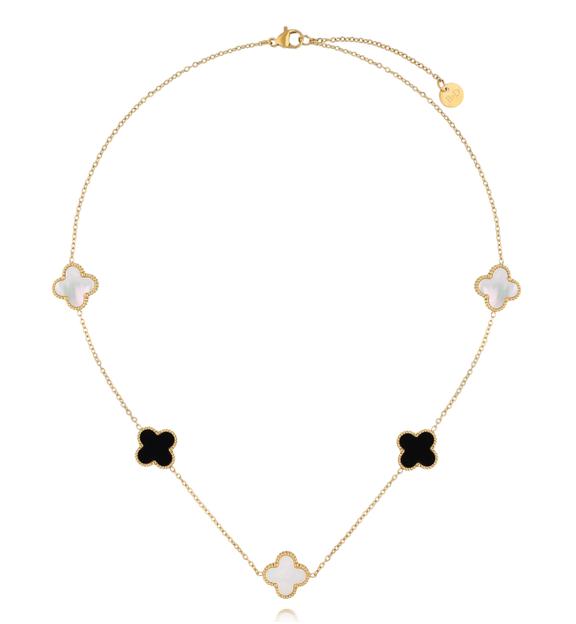 Naszyjnik z białymi i czarnymi koniczynkami NSY0805