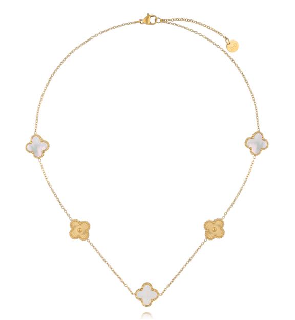 Naszyjnik złoty z białymi koniczynkami NSY0801
