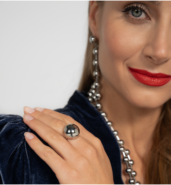 Pierścionek z półkulą srebrny średni Geometric Harmony PSA0974