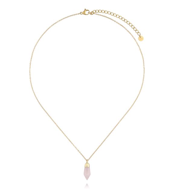 Naszyjnik z kwarcem różowym w złotej oprawie NEA0106