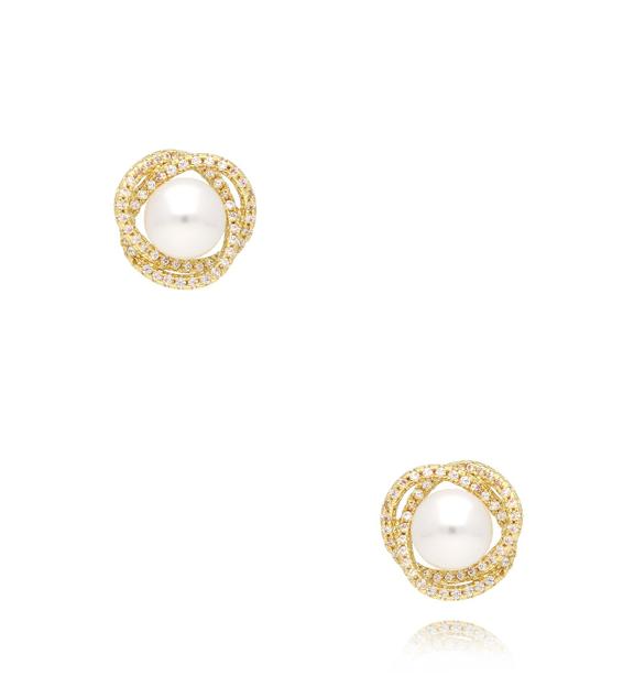 Kolczyki złote z perłą i cyrkoniami Perle Délicate KPE0096