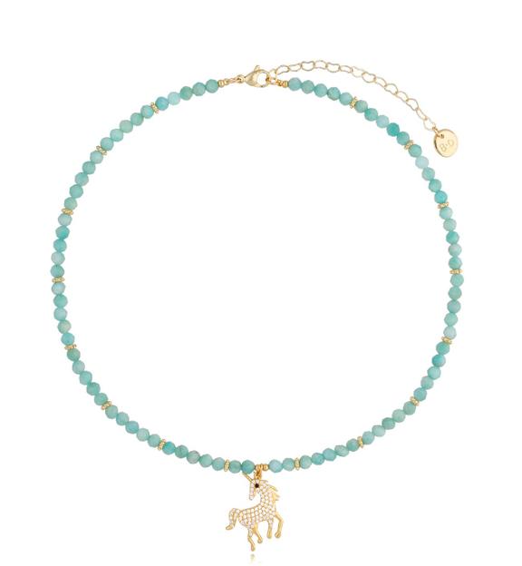 Naszyjnik turkusowy z amazonitami i jednorożcem Magic Unicorn NTW0882