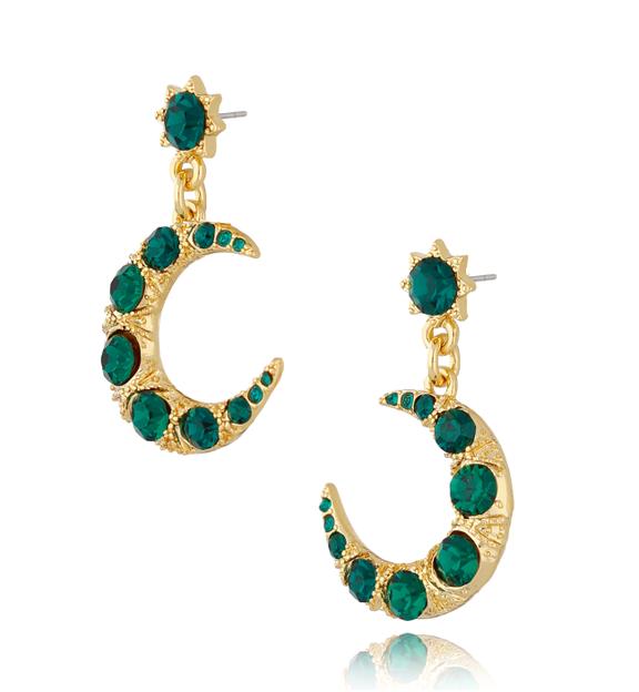 Kolczyki gwiazdki i księżyce z zielonymi kryształkami Party KRG0768