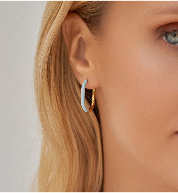 Kolczyki złote z błękitną emalią owalne Enamel KSA0911