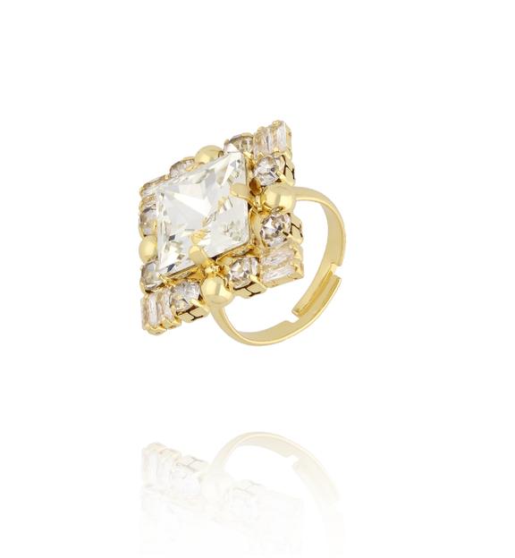 Pierścionek złocony z cyrkoniami – regulowany PSS0218