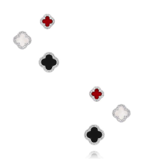 Zestaw srebrnych kolczyków z kolorowymi detalami i cyrkoniami KMB0036