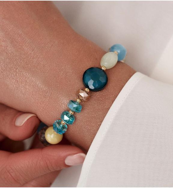 Bransoletka z jadeitem, zielonym kwarcem i turkusowymi szklanymi koralikami  BSC2385