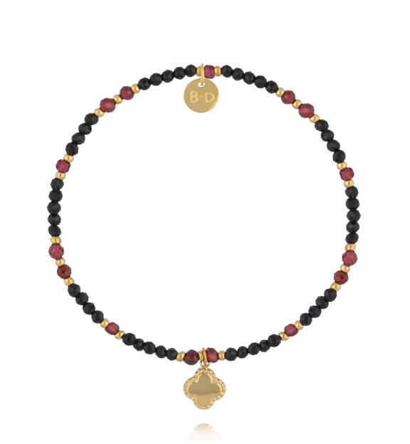 Bransoletka z turmalinu i granatu z zawieszką koniczyny BTW3524