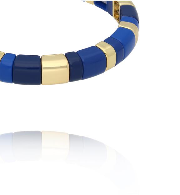 Bransoletka elastyczna z geometrycznych segmentów w odcieniach niebieskiego i złota BCR0076