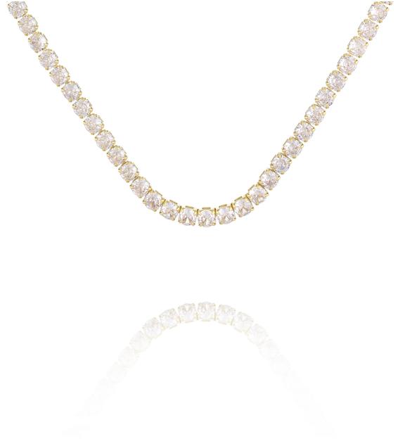 Naszyjnik typu tennis z kwadratowymi kryształkami w złotej oprawie NS0425