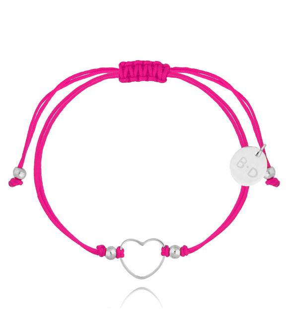 Bransoletka fuksjowa ze srebrnym sercem Little Heart BGL0902
