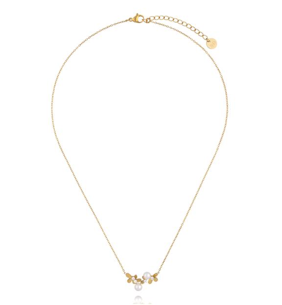 Naszyjnik z kwiatuszkami i perełkami złoty NSY0872