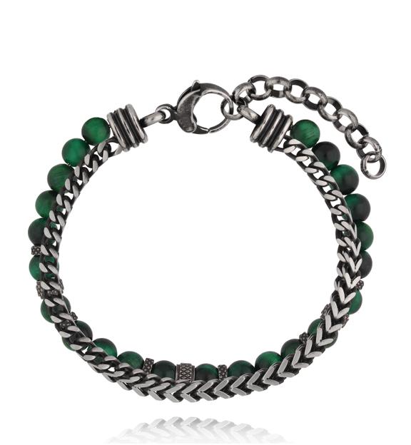Bransoletka męska z zielonymi kamieniami BMITC0834