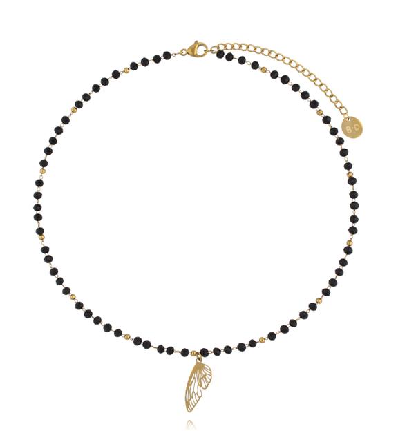 Naszyjnik czarny z kryształkami i zawieszką złoty NSY0428