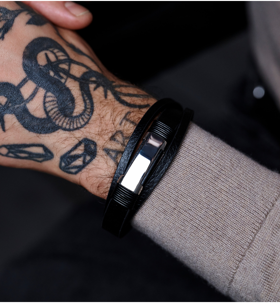 Bransoletka męska skórzana czarna BMITC0829