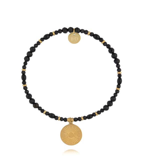 Bransoletka z czarnego turmalinu z medalionem słońca i księżyców BTW3682