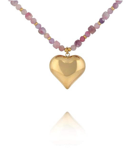Naszyjnik z różowego turmalinu z zawieszką w kształcie serca NPA1544