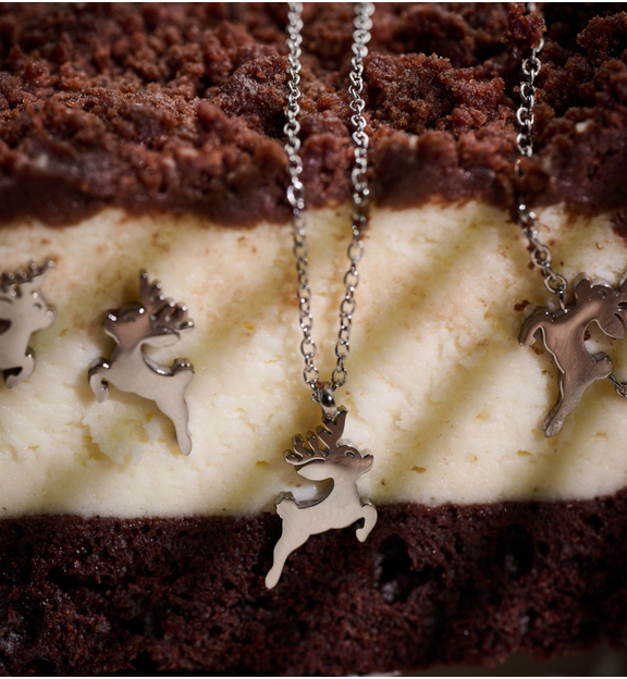 Zestaw świątecznej biżuterii ze srebrnymi reniferami ZN0060